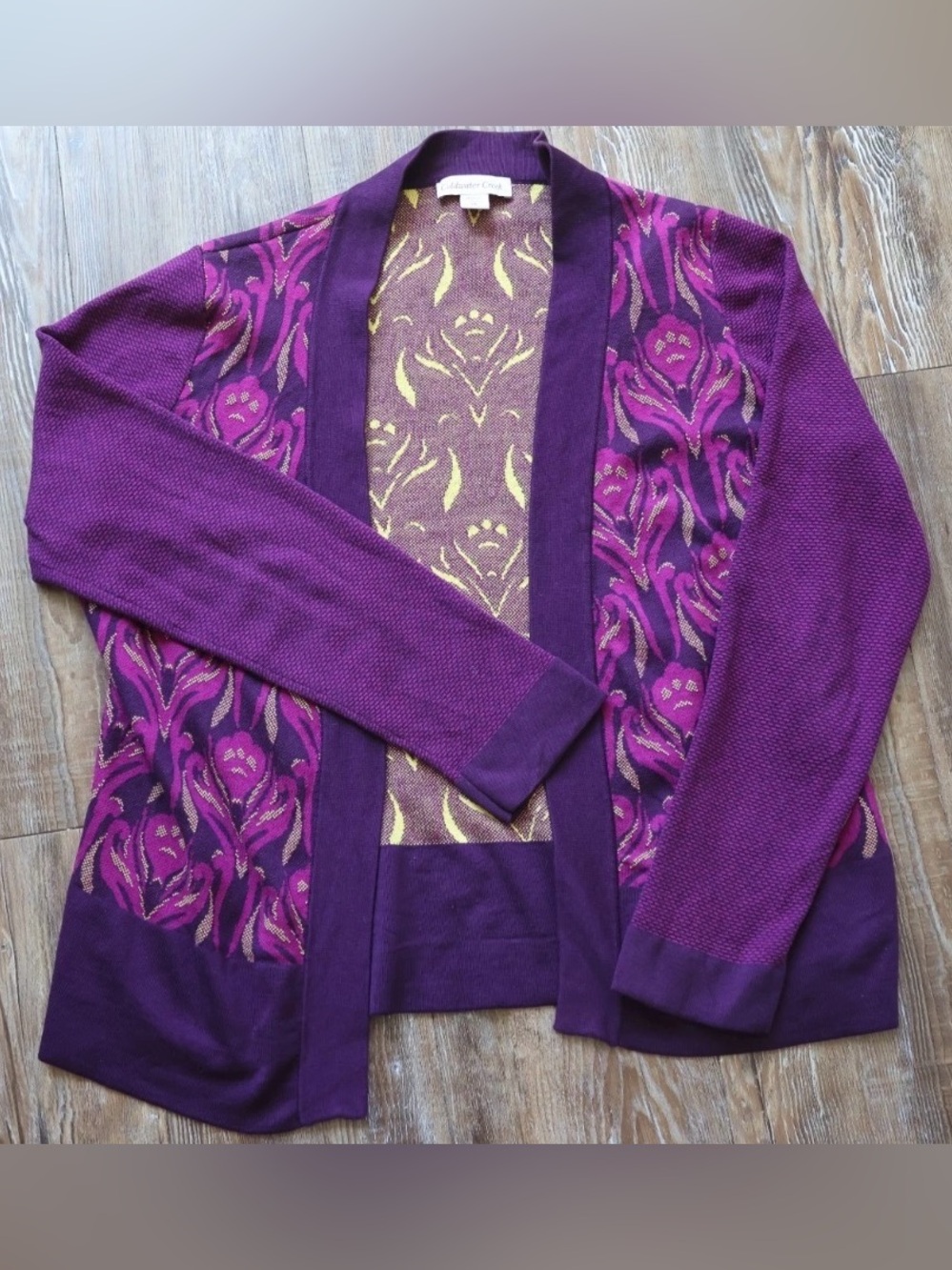 Colorful Purple Pink Floral Jacquard Cardigan Silk Cotton Womens Large 14